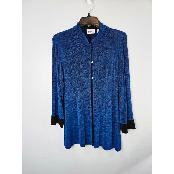 Chico's Tops - Chico's Shirt Women's XL 2 Blue Travelers Over Shirt Artsy Art To Wear Stretch